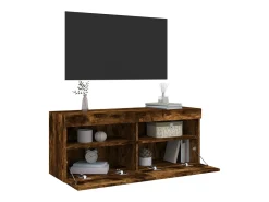 Ølstykke Mueble de TV de pared con luces LED roble ahumado 100x30x40 cm