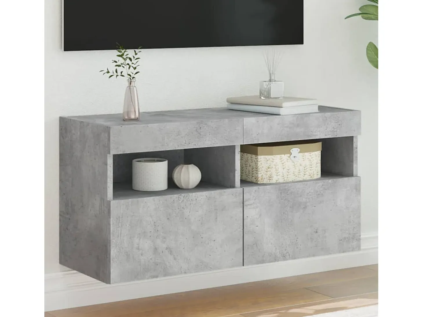 Ølstykke Mueble de TV de pared con luces LED gris hormigón 80x30x40 cm