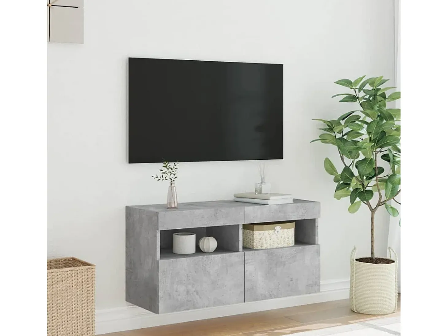 Ølstykke Mueble de TV de pared con luces LED gris hormigón 80x30x40 cm