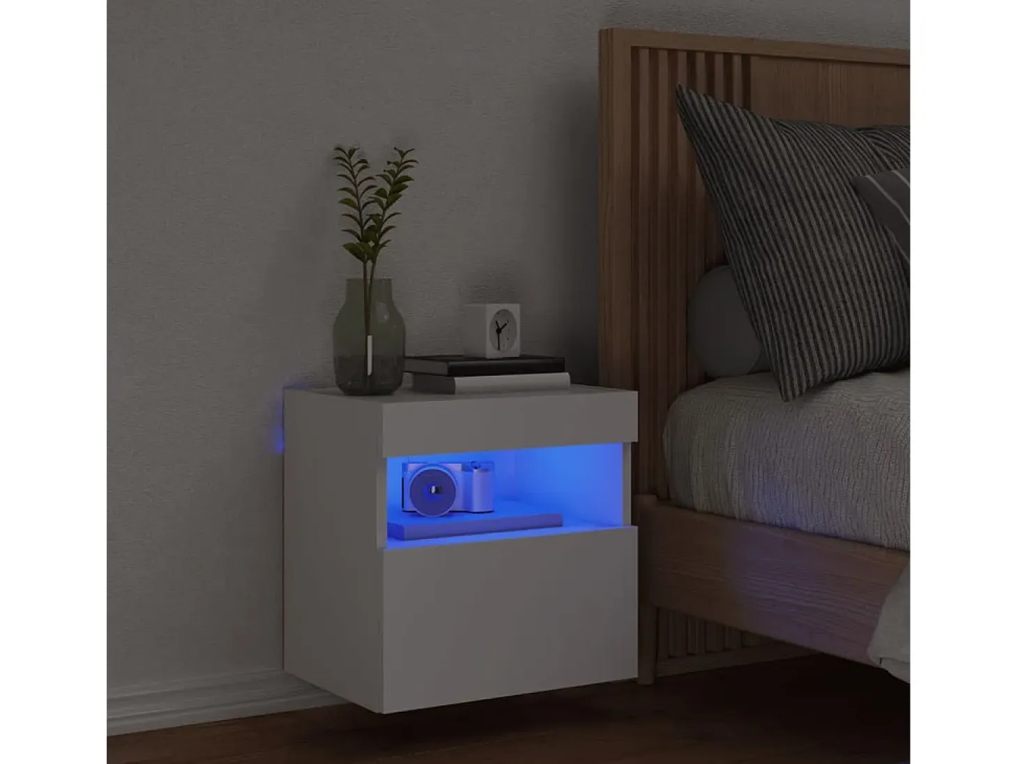 Ølstykke Mueble de TV de pared con luces LED blanco 40x30x40 cm