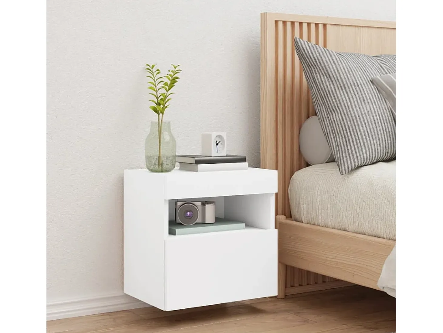 Ølstykke Mueble de TV de pared con luces LED blanco 40x30x40 cm