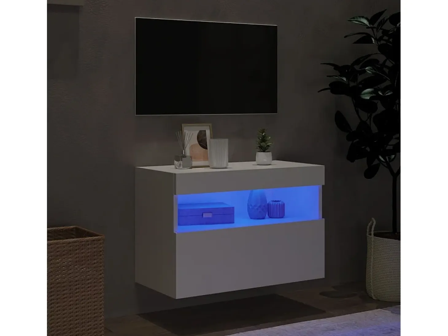 Ølstykke Mueble de TV de pared con luces LED blanco 60x30x40 cm