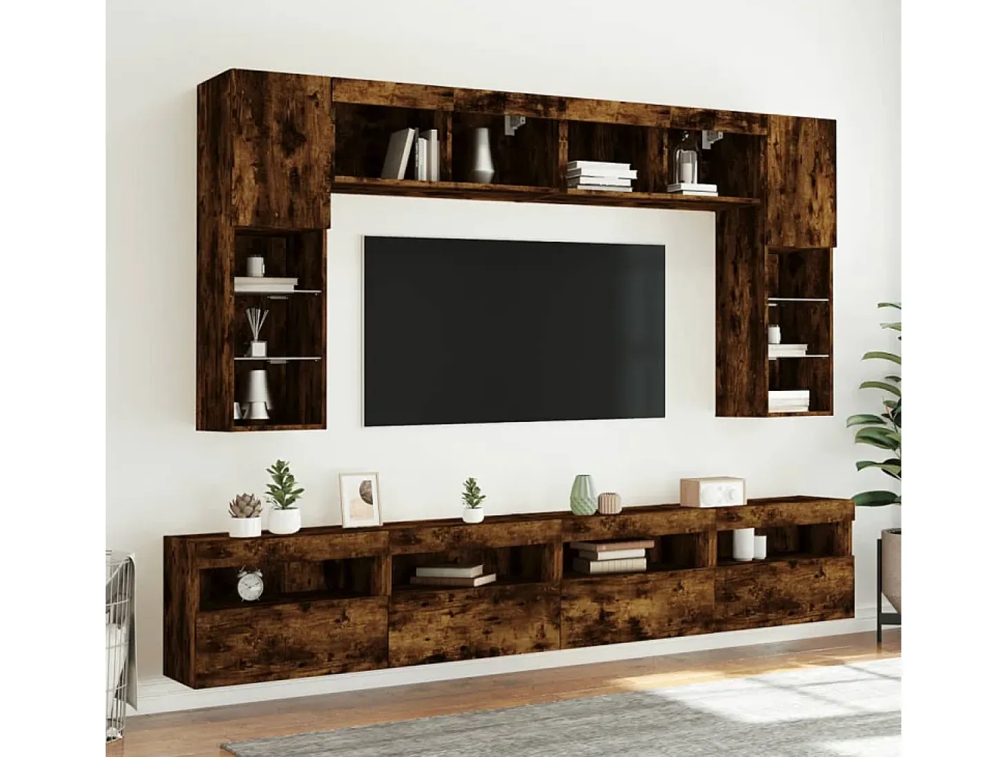 Ølstykke Mueble de TV de pared con luces LED roble ahumado 60x30x40 cm