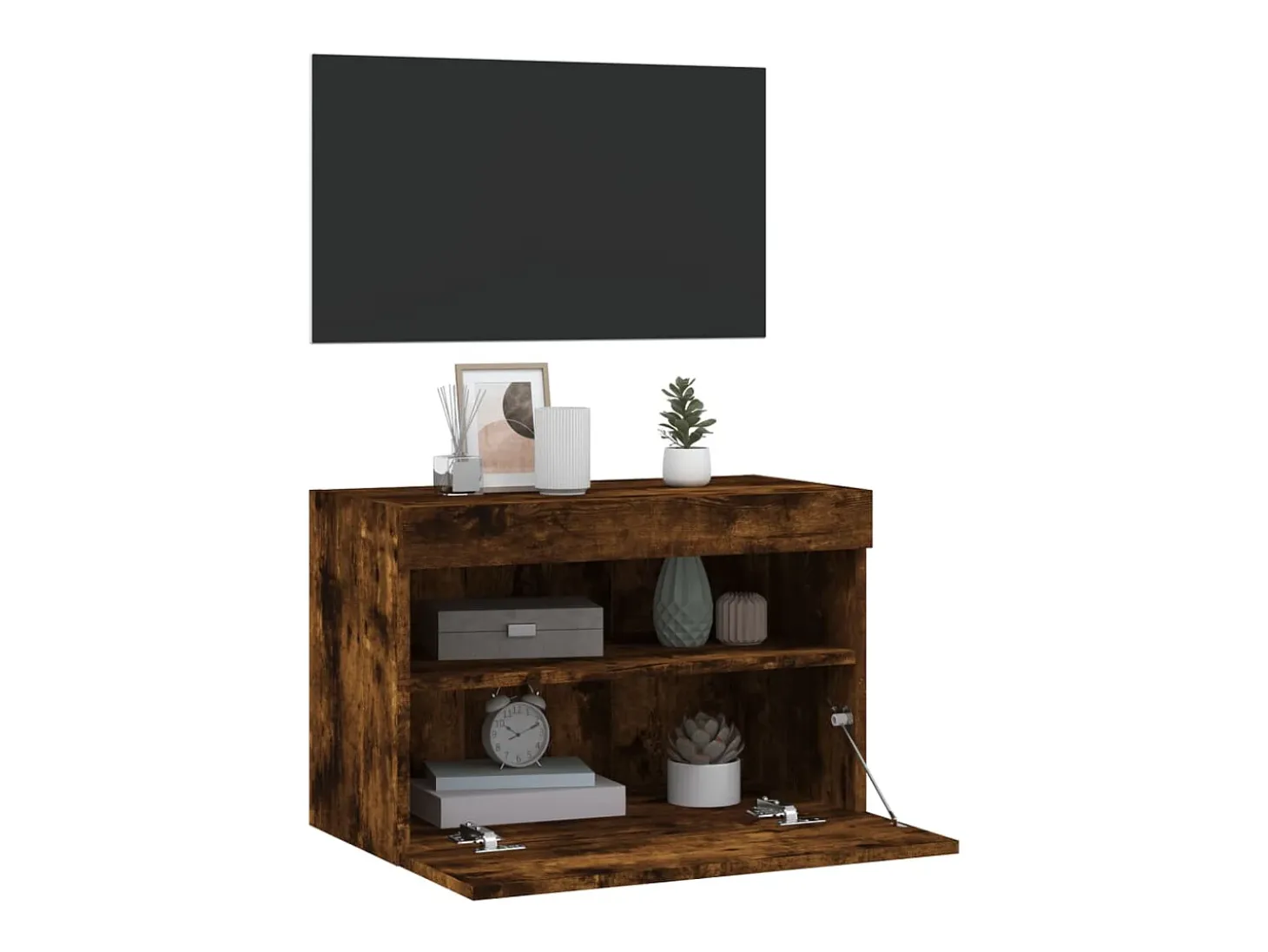 Ølstykke Mueble de TV de pared con luces LED roble ahumado 60x30x40 cm
