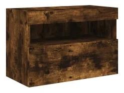 Ølstykke Mueble de TV de pared con luces LED roble ahumado 60x30x40 cm
