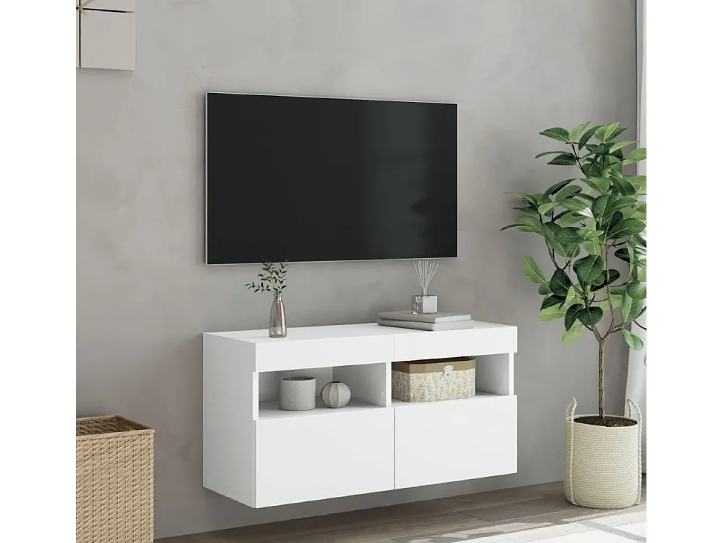 Ølstykke Mueble de TV de pared con luces LED blanco 80x30x40 cm