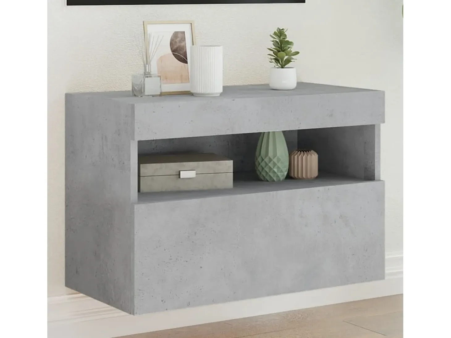 Ølstykke Mueble de TV de pared con luces LED gris hormigón 60x30x40 cm