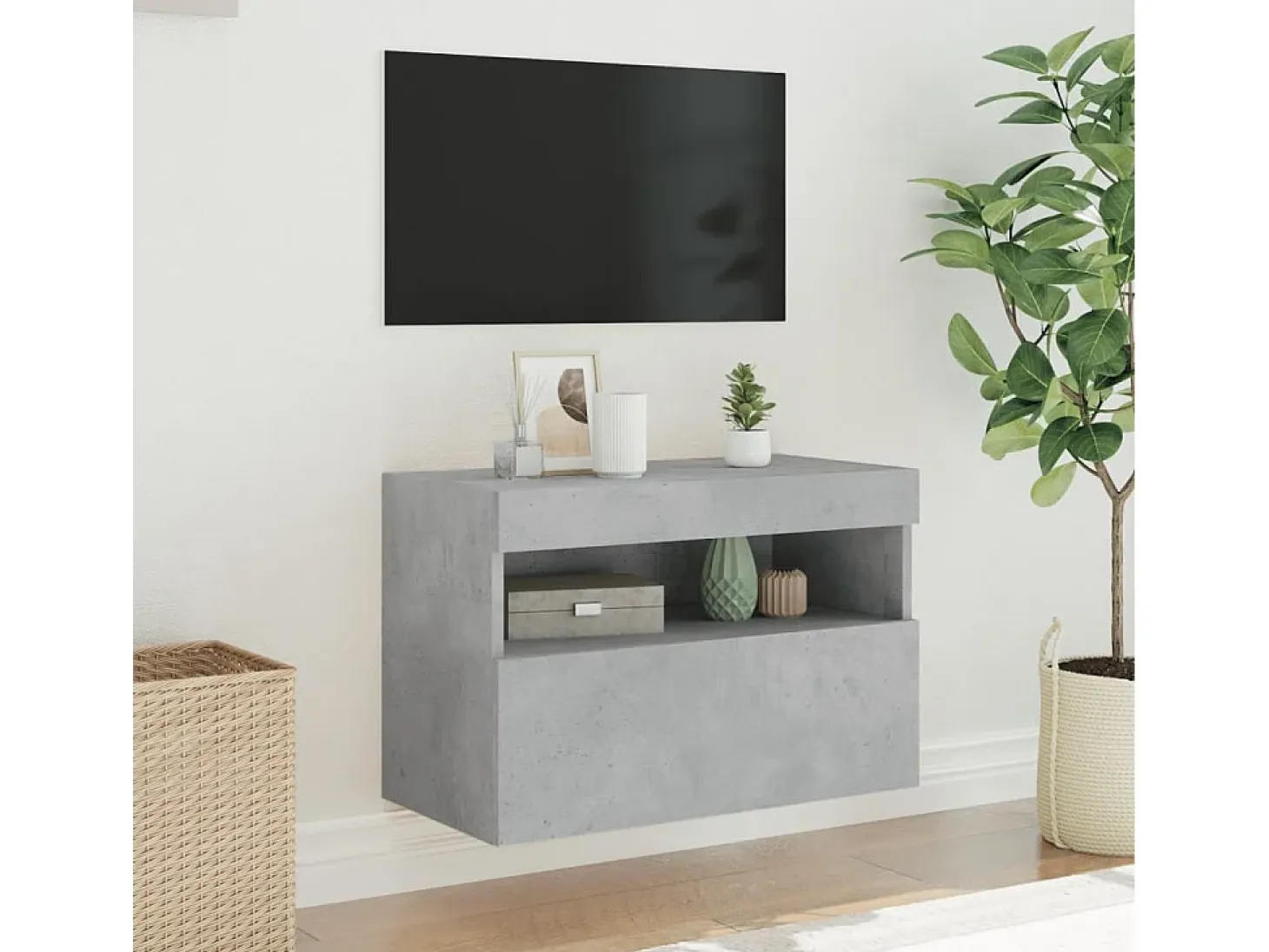Ølstykke Mueble de TV de pared con luces LED gris hormigón 60x30x40 cm