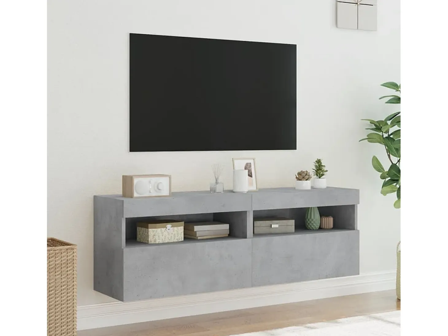 Ølstykke Muebles TV de pared luces LED 2 uds gris hormigón 60x30x40 cm