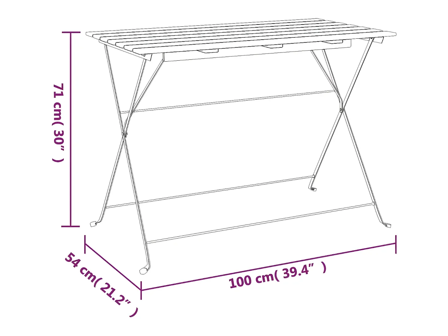Marc-Joseph-Paul Mesa de cafetería plegable madera acacia y acero 100x54x71 cm