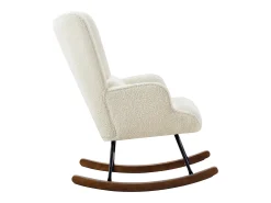 Mecedora Bebé Lactancia Mecedora en Tela Bouclette Mecedora Estilo Escandinavo en Madera de Caucho, Beige
