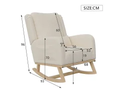Mecedora con base y respaldo de madera, Sillón relax para salón, Lino, Beige