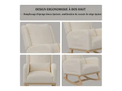 Mecedora con base y respaldo de madera, Sillón relax para salón, Lino, Beige