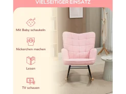 Mecedora con estructura de acero y madera imitación lana de cordero, color rosa (71x98x101cm)