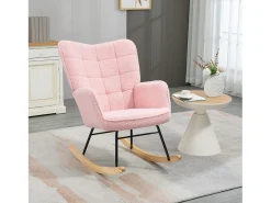 Mecedora con estructura de acero y madera imitación lana de cordero, color rosa (71x98x101cm)