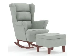 Mecedora con patas de madera y taburete Gris claro