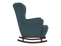 Mecedora con patas de madera y taburete Terciopelo Azul