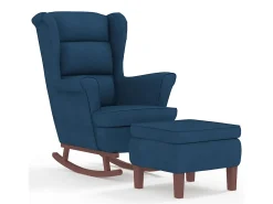 Mecedora con patas de madera y taburete Terciopelo Azul