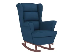 Mecedora con patas de madera y taburete Terciopelo Azul
