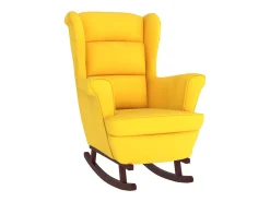 Mecedora con patas de madera maciza de caucho y terciopelo amarillo.