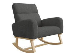 Mecedora con reposabrazos, respaldo reclinable y patas de madera maciza - Gris oscuro
