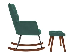 Mecedora con reposapiés de terciopelo verde oscuro