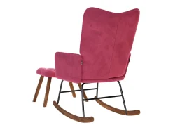 Mecedora con reposapiés en terciopelo rojo burdeos