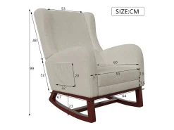 Mecedora con reposapiés, patas de madera maciza antideslizantes, mecedora, beige