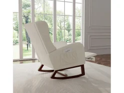 Mecedora con reposapiés, patas de madera maciza antideslizantes, mecedora, beige