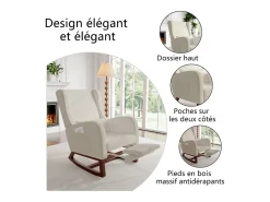 Mecedora con reposapiés, patas de madera maciza antideslizantes, mecedora, beige