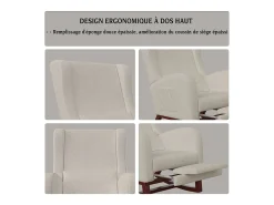 Mecedora con reposapiés, patas de madera maciza antideslizantes, mecedora, beige