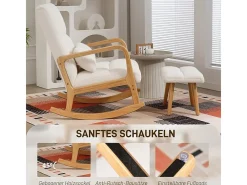 Mecedora con reposapiés, tapizada en suave terciopelo, madera y espuma de alta densidad, color blanco (82x64,5x99 cm)