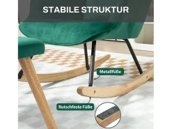 Mecedora con reposapiés, tela de terciopelo, patas de madera, verde (66x96x101 cm)