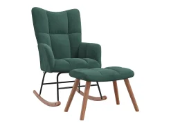 Mecedora con reposapiés Terciopelo verde oscuro