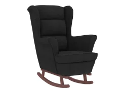 Mecedora con respaldo alto de terciopelo negro y madera maciza