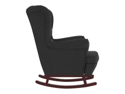 Mecedora con respaldo alto de terciopelo negro y madera maciza