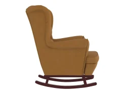 Mecedora con respaldo alto de terciopelo marrón y madera maciza