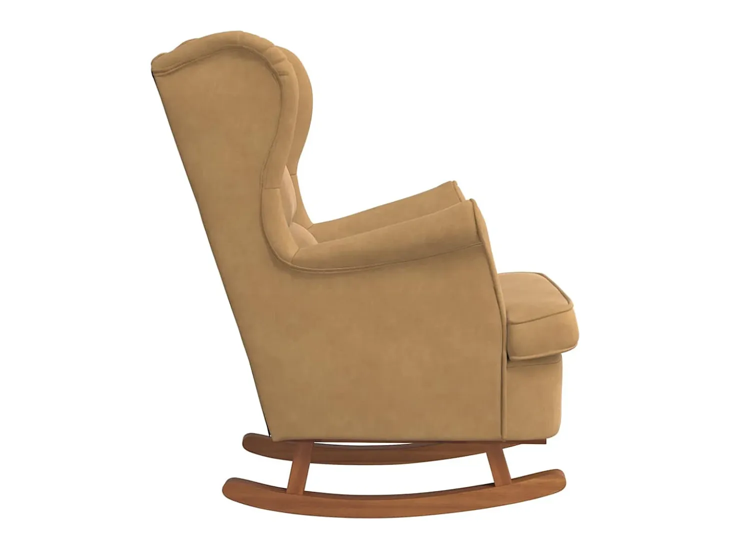 Mecedora con respaldo alto de terciopelo marrón y madera maciza