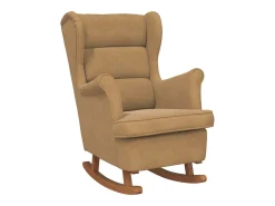 Mecedora con respaldo alto de terciopelo marrón y madera maciza