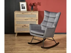 Mecedora de diseño en terciopelo gris con reposabrazos Market