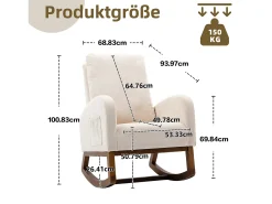 Mecedora de estilo Mid-Century, diseño moderno, tela de lino, beige, respaldo alto acolchado (94 x 69 x 101 cm)