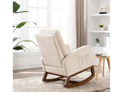 Mecedora de estilo Mid-Century, diseño moderno, tela de lino, beige, respaldo alto acolchado (94 x 69 x 101 cm)