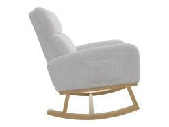 Mecedora de lactancia con bolsillo lateral y reposabrazos, patas de madera, gris claro