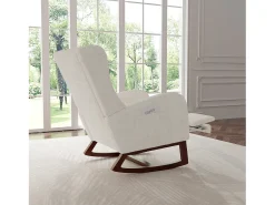 Mecedora de madera maciza con reposapiernas retráctil y respaldo alto - Mecedora para salón y dormitorio - Hasta 150 kg - Beige