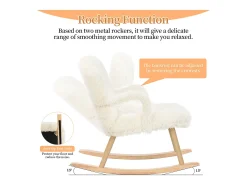 Mecedora de peluche - Cómoda mecedora con reposapiés y patas de madera maciza - 65 x 96,5 x 85 cm - Blanco