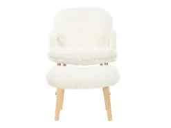 Mecedora de peluche Teddy - Mecedora con reposapiés, patas de madera maciza - cómoda 65x96,5x85cm - Blanco