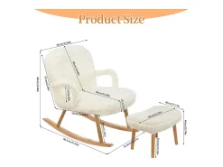 Mecedora de peluche Teddy - Mecedora con reposapiés, patas de madera maciza - cómoda 65x96,5x85cm - Blanco