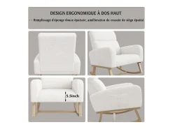 Mecedora de piel de cordero con 2 bolsillos laterales, asiento amplio y cómodo, color blanco