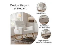 Mecedora de piel de cordero con 2 bolsillos laterales, asiento amplio y cómodo, color blanco