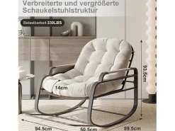 Mecedora de ratán, mecedora acolchada, cómoda mecedora grande, para dormitorio, sala de estar, beige